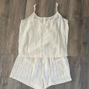 Soma Champagne and Gold Striped Cami and Shorts Size M NWT